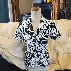 No Label Floral Black and White Women's Top